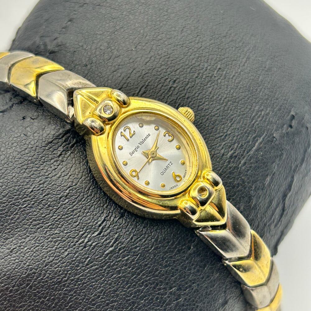Vintage Sergio Valente Gold Silver Women’s Watch Working New Battery - Picture 3 of 7